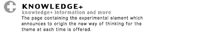 KNOWLEDGE+ "knowledge+ information and more" The page containing the experimental element which announces to origin the new way of thinking for the theme at each time is offered.